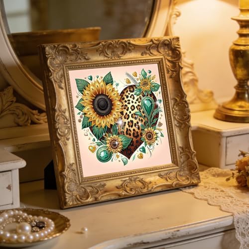 jinglinhh Sunflower Leopard Heart Flowers Special Shaped DIY Diamond Art Painting Kit for Adults Beginners, Partial Drill Crystal Rhinestone Gem Art Craft Home Wall Decor 30x30cm - Image 5