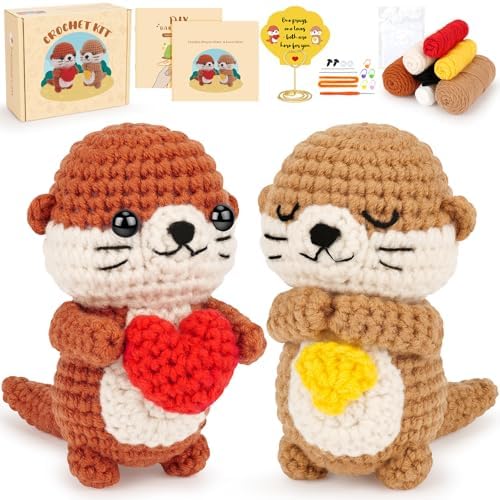 Fortuning's JDS Crochet Kit for Beginners, Otter Couple Crochet Animal Kit by FortuningsJDS