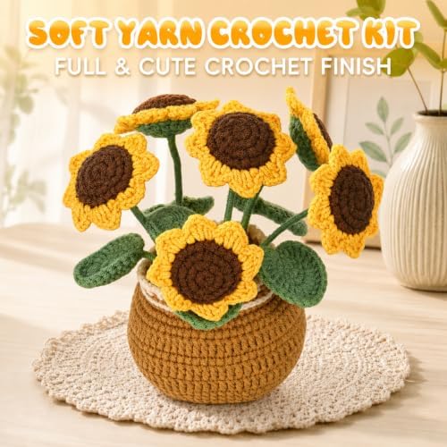 Crochet Kit for Beginners, Crochet Plant Kit,Knitting Kit(Sunflower) - Image 5