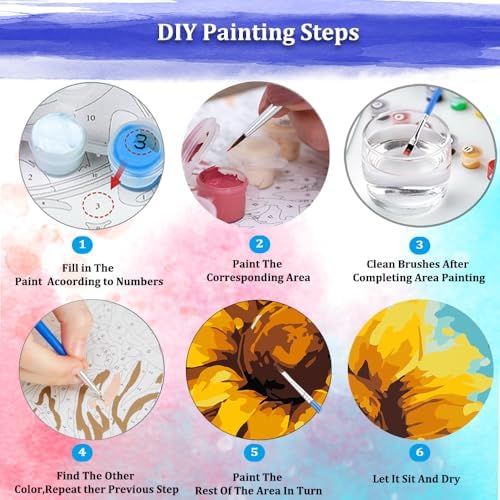 JUJUHOOD Sunflower Flower Framed Paint by Numbers Kit for Adults Beginner & Kids Ages 8-12, Acylic Paint by Number Without Easel,Watercolor Paint by Numbers for Gift Home Wall Decor (10x10Inch) - Image 6