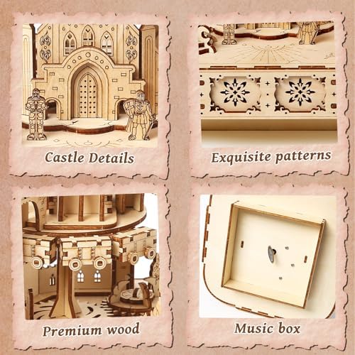 3D Wooden Puzzles for Adults, DIY Magic Castle Model Building Kit w/Music - Image 3