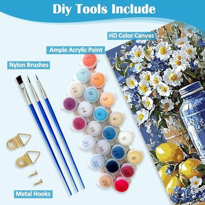 AWLNKMC Lemon Daisy Bottle Paint by Numbers for Adults, DIY Paint by Numbers Kits for Adults Beginners Without Frame, Acrylic Paint on Canvas Painting Kits for Home Decor 16x20 Inch - Image 7