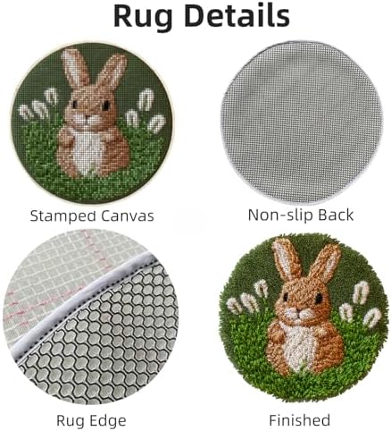 Latch Hook Rug Kit Brown Rabbit in Grass Easy for Beginners Round Shape Carpet Crochet Yarn Craft Mini Rug DIY Hook and Latch Little Tapestry for Home Decor 30x30cm - Image 3