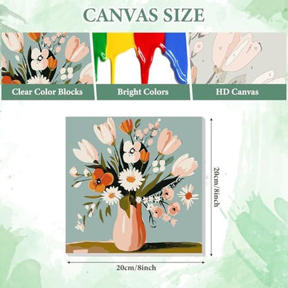 NAIMOER 4 Pack Flowers Paint by Numbers Kits for Adults Beginner with Wooden Framed, Color by Numbers on Canvas Painting Kits for Adults, Easy Paint DIY Acrylic for Home Wall Decor 8X8 Inch - Image 3