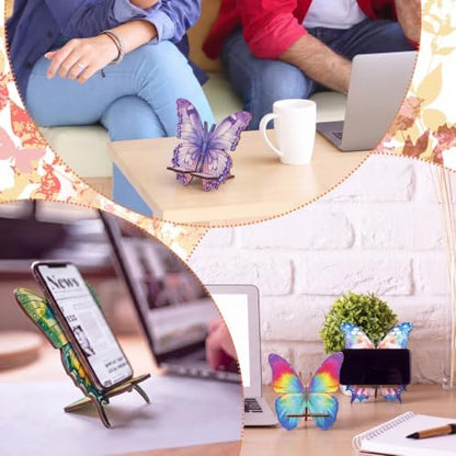 Kenning 12 Pcs Butterfly Crafts Color Your Own Phone Holder DIY Butterfly Cell Phone Stand Paint Your Own Unfinished Wooden Cellphone Holder Paint with 24 Color Pens for Adults Handmade Project Gift - Image 2