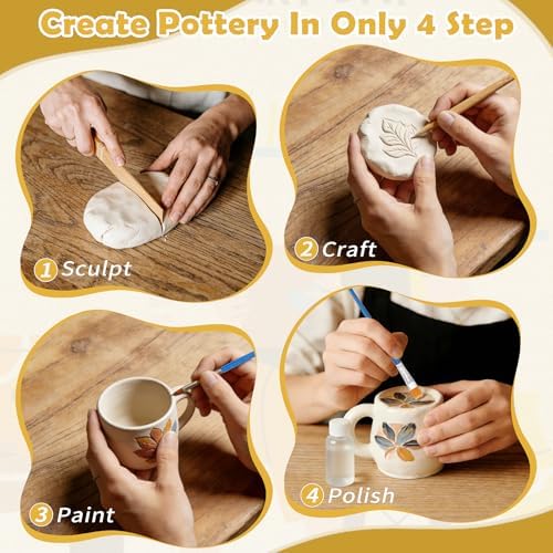 Texilo Air Dry Clay Kit for Adults, Pottery Starter Tools for Beginner, DIY Painting Making Set with Clay,Paints,Sculpting Tools,Varnish, Guide, Christmas Birthdays Gift for Arts Crafts Lover at Home - Image 4