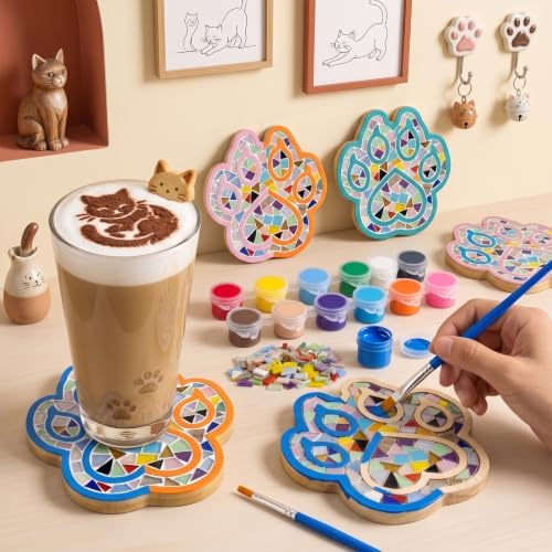luperasol 6PCS DIY Cat Paw Mosaic Tiles, Mixed Color Mosaic Coaster Kit - Image 5