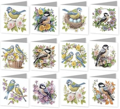 C'eitura 12Pcs Bluebird Diamond Art Painting Greeting Card Kit with Envelopes, DIY Bird Theme Christmas Birthday Thanksgiving Card Making Set, Nature Inspired Handmade Card Craft by C%27eitura