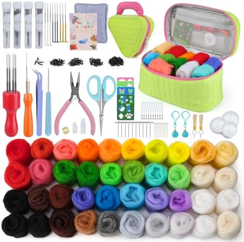 SOCNITC Needle Felting Kit, 40 Rolls Wool Roving 4 Sizes Felting Needles by SOCNITC