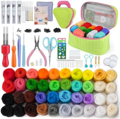 SOCNITC Needle Felting Kit, 40 Rolls Wool Roving 4 Sizes Felting Needles by SOCNITC