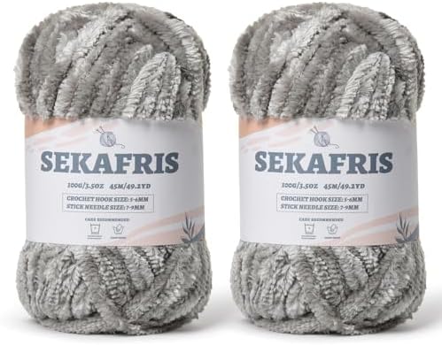 Chenille Velvet Soft Yarn Grey 2 Pack by Sekafris