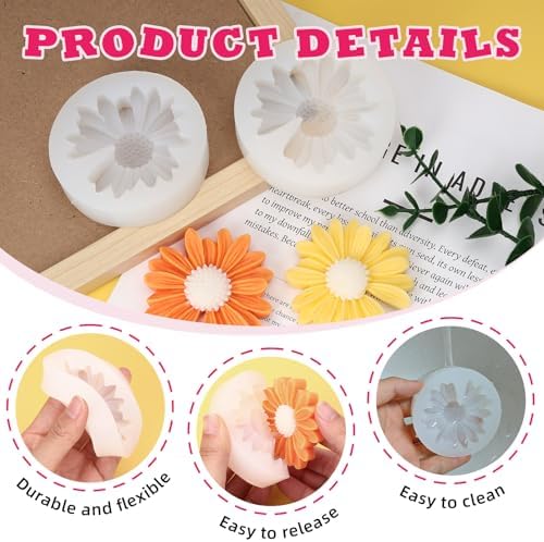 2 PCS Daisy Flower Silicone Molds, Chrysanthemum Resin Candle Molds, 3D Flower Fondant Mold for DIY Cake Chocolate Soap Wax Clay Craft Decoration (Daisy) - Image 5