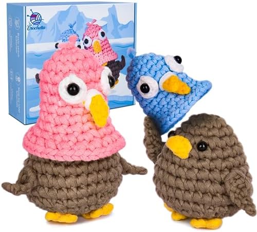 Crochetta Crochet Kit for Beginners, Crochet Kit with Step-by-Step Video Tutorials, Crochet Starter Kit Learn to Crochet Kits for Adults Teenagers, Jumbo 2 Penguins Familly (40%+ Yarn Content) by Crochetta
