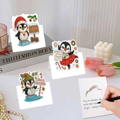 jinglinhh 6pcs Diamond Art Painting Christmas Penguin Candy Cane Greeting Cards with Envelopes, DIY Card Making Kits for Adults, Diamond Art Postcards Christmas Cards Craft Gifts - Image 4