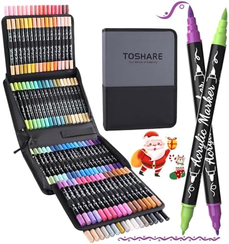 100 Colors Precision Dual Tip Acrylic Paint Markers Pens - Brush & Fine by TOSHARE