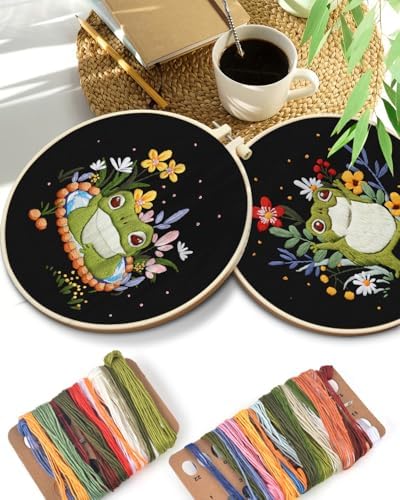TINDTOP 2 Pack Embroidery Kit for Adult, Embroidery DIY Starter Kit, with Stamped Patterns, Hoop, Tools, Colorful Threads with Needles, Instructions (Frog) - Image 6