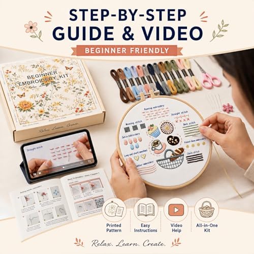 Ruyitycy Embroidery Kit for Beginners and Adults, Learn 21 Stitches with Video Tutorials, All-in-One Hand Embroidery Starter Set with Patterns, Hoop, Threads and Tools - Image 2