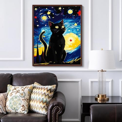 ZTOTZ Cats Paint by Number Kits for Adult,Black Cat Paining by Numbers Canvas, Kitten Adults' Paint-by-Number Kits Animal, 16x20 DIY Paints Numbers Kits Adults Starry Night - Image 2