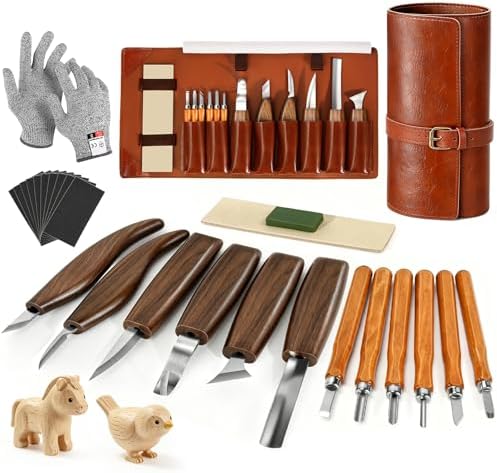 17Pcs DIY Wood Carving Tools, 6 Whittling Knives, 5 Detail Carving Knives by 7CDXD