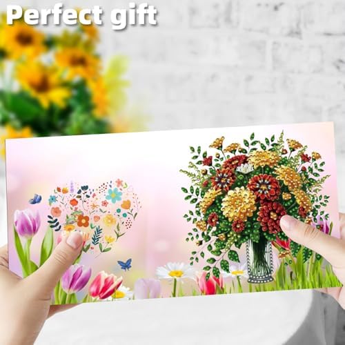 12Pack Flower Diamond Painting Greeting Card Kits DIY 5D Diamond Art with Envelopes & Rhinestones,Christmas Creative Birthday Gifts for Adults, Family, Friends (Christmas Decorations Flower) - Image 3