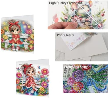 TDFERAN Diamond Painting Bench Rainbow Princess Card 6 Set Red Princess Crystal Puzzle Return Thank You Card Butterfly Garden Handmade Invitations Anniversary Bestie Cards Thank You Cards Wedding - Image 4