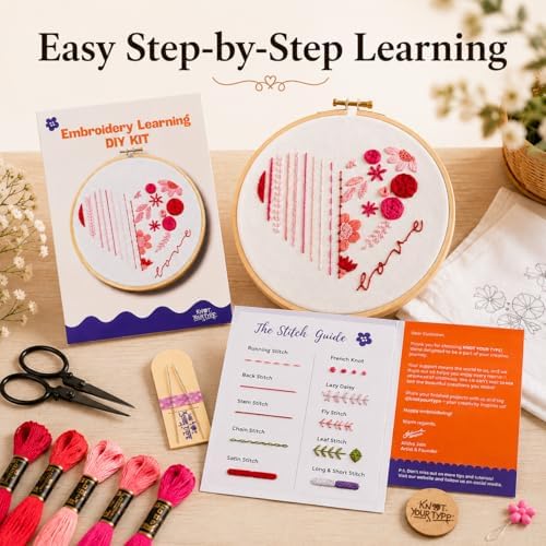 KNOT YOUR TYPE Beginner's Friendly Embroidery Learning DIY Kit - Love| Beginner Friendly Kits with All Stitching Materials | Hand Embroidery Kit for Adults | Perfect for Gifting DIY Kit - Image 3