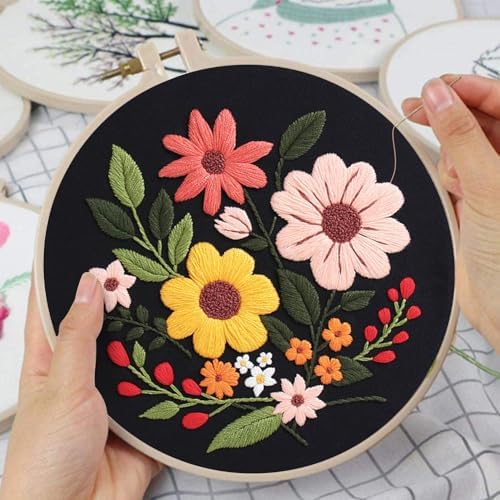 Louise Maelys 3 Pack Floral Embroidery Kit for Beginners, Washable Fabric - Image 4