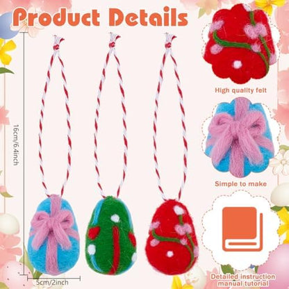FREEBLOSS 5 Set Needle Felting Kit DIY Easter Egg Ornaments Craft Project Felting Kit for Beginners Hanging Egg Ornaments for Tree Decoration Home Party - Image 3