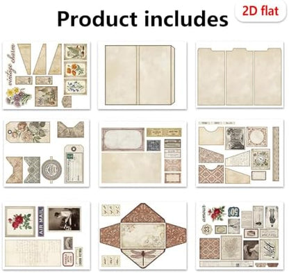 XINPOCUT Trifold Folio Mini Project,Folio Booklet Craft Kit, Junk Journal Kit, Scrapbooking Supplies, Journaling Decor, Mini Folio Writer Folder Project, Arts & Crafts Gifts - Image 4