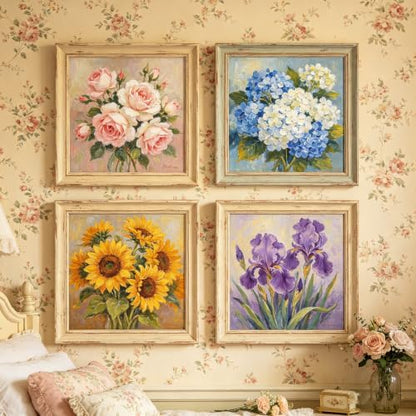 Canrichshop 4 Pack Retro Paint by Numbers for Beginner with Frame,Flowers Adult Paint by Number Kits on Canvas, DIY Number Painting for Adults for Decor 8X 8 inch - Image 4