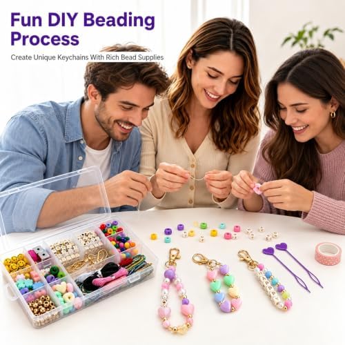 ZWODRSC 428 Pcs Acrylic Keychain Making Kit, Assorted Bag Charm Accessories with Star, Flower, Heart and Letter Beads, Bag Charm DIY for Personalized Crafts - Image 6