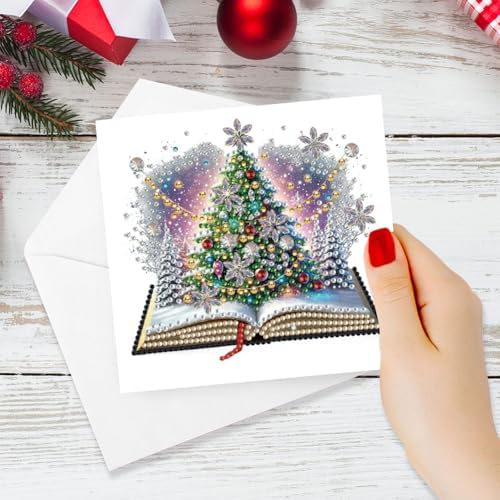 jinglinhh 6pcs Diamond Art Painting Christmas Book Scenery Christmas Tree Castle Greeting Cards with Envelopes, DIY Card Making Kits for Adults, Diamond Art Postcards Holiday Cards Craft Gifts - Image 6