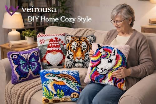 veirousa Shark Latch Hook Kits for Adults, Beginners DIY Hooked Throw Pillow Kit Pre-Printed Pillowcase Hook and Latch Rug Kits Cross-Stitch Cushion Cover for Home Sofa Decoration 17x17 inch - Image 6