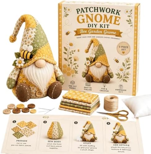 DIY Patchwork Gnome Kit, Christmas Cozy Gnome Sewing Craft Set, DIY Craft Set with Yarn & Tools for Adults & Beginners, Handmade Decor Ornament Gift & Home Decor for Craft Lovers (Yellow1) by Unknown