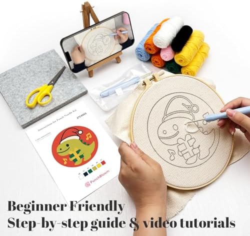 Christmas Punch Needle Kit for Adult Beginner, Easy Punch Embroidery Starter Set with Instruction, Fun DIY Needle Point Craft for Home Decor & Holiday Gift Idea(2pcs Dino & Penguin) - Image 4