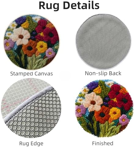 Latch Hook Rug Kit Abstract Cute Wild Flower Easy for Beginners Round Shape Carpet Crochet Yarn Craft Mini Rug DIY Hook and Latch Little Tapestry for Home Decor 30x30cm - Image 3