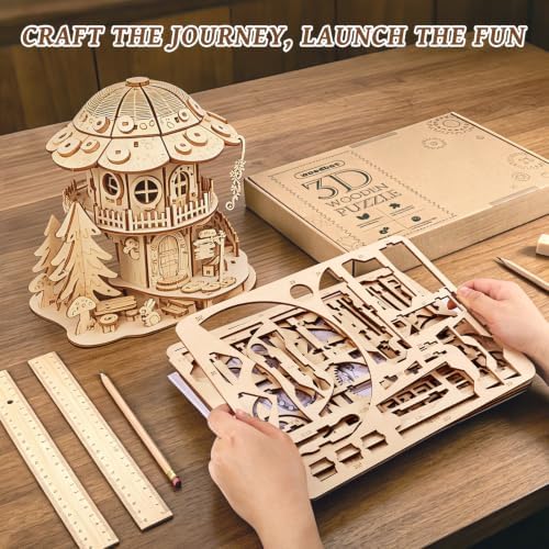 3D Wooden Puzzle for Adults,DIY Creative Mushroom House Model Kit - Image 5