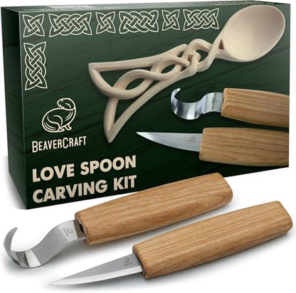 BeaverCraft Wood Spoon Carving Kit for Beginners DIY04 - Whittling Set Includes Spoon Carving Tools, Sloyd Whittling Knife Hook Knife, Basswood Blank - Woodworking Hobby Kit for Adults & Kids by BeaverCraft