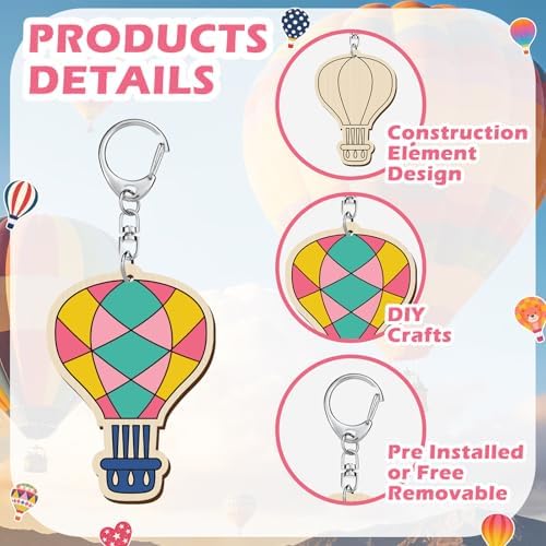 RattanView 24 Pcs Hot Air Balloon Craft Color Your Own Keychains - Image 3