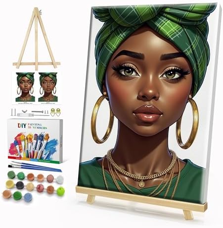 HeeBenor Framed Paint by Numbers Kit for Adults, Black Women, 8x12 Inch by HeeBenor