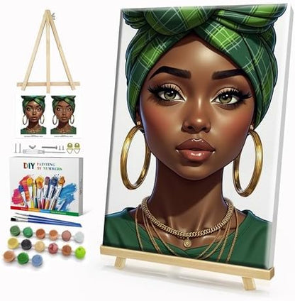 HeeBenor Framed Paint by Numbers Kit for Adults, Black Women, 8x12 Inch by HeeBenor