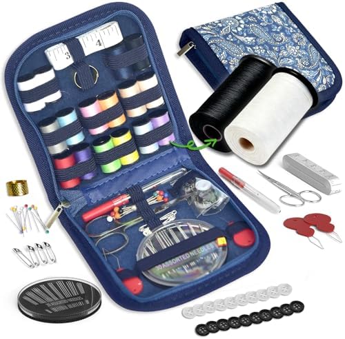 Sewing Kit Gifts for Grandma, Mom, Friend, Traveler, Adults, Beginner, Emergency,Sewing Supplies Accessories with Scissors,Sewing Needles Thimble, Thread,Tape Measure etc(Wildflower Blue, S) by LE+PAON