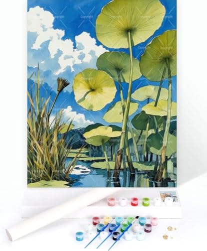 Botanical Paint By Numbers Kit For Adults - Diy Lotus Wetland Scene Painting On Canvas 16X20 In, Acrylic Paint Set, Suitable For Beginners, Wall Decor Art For Home Decoration Or Gifts, Unframed - Image 3