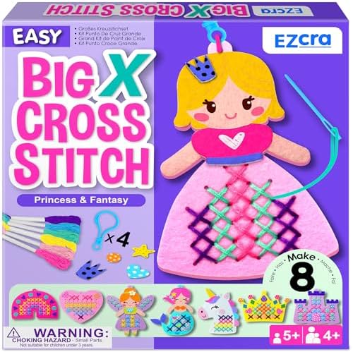 EZCRA Princess Cross Stitch Kit for Kids Ages 4-8, 8 No Mess Felt Projects by EZCRA