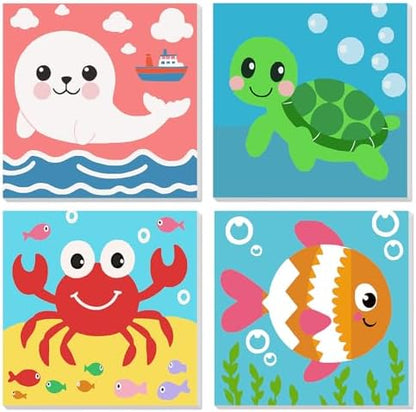 MVVMTOP 4 Pack Paint by Numbers Kit for Adults Beginner with Wooden Frame, Easy DIY Marine Animals Acrylic on Canvas Paint Painting Kits, for Home Wall Decoration Arts Crafts 7.8x7.8inch by MVVMTOP