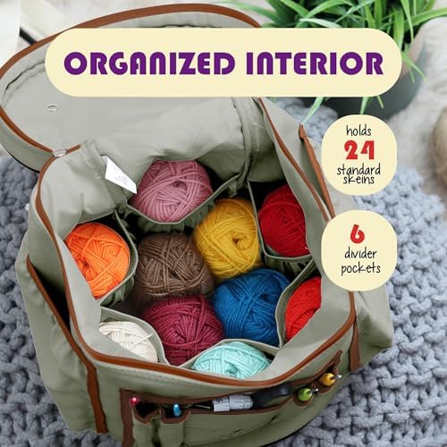 Hearth & Harbor Crochet Bag Organizer – Durable Knitting Bag, Yarn Organizer for Accessories and Supplies, Canvas Yarn Holder, Crochet Carrying Case with Accessories Pouch, Storage Organizer – Green - Image 3