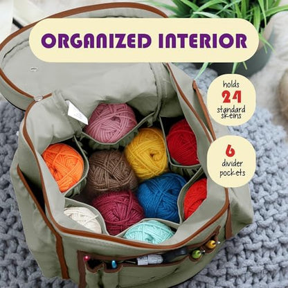 Hearth & Harbor Crochet Bag Organizer – Durable Knitting Bag, Yarn Organizer for Accessories and Supplies, Canvas Yarn Holder, Crochet Carrying Case with Accessories Pouch, Storage Organizer – Green - Image 3
