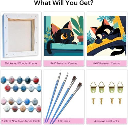 KYOQFVN Paint by Numbers Kit for Adults Framed - Black Cat Paint by Numbers for Adults with Frame, DIY Acrylic Easy Painting by Numbers for Home Wall Decor 8x8inch - Image 3