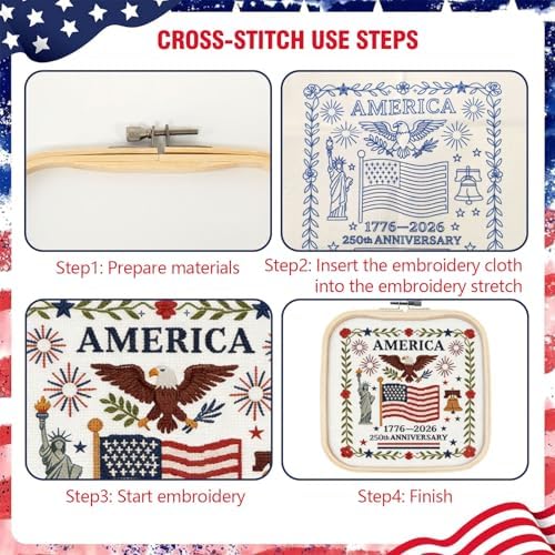 US 250th Anniversary Embroidery Kit, Patriotic Embroidery Kits for Beginner - Image 5
