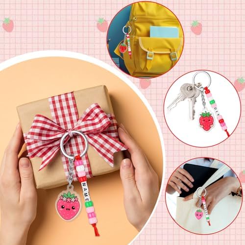 Suncalla 996 Pcs 24 Set Strawberry Keychain Making Kit DIY Charm Crafts - Image 6